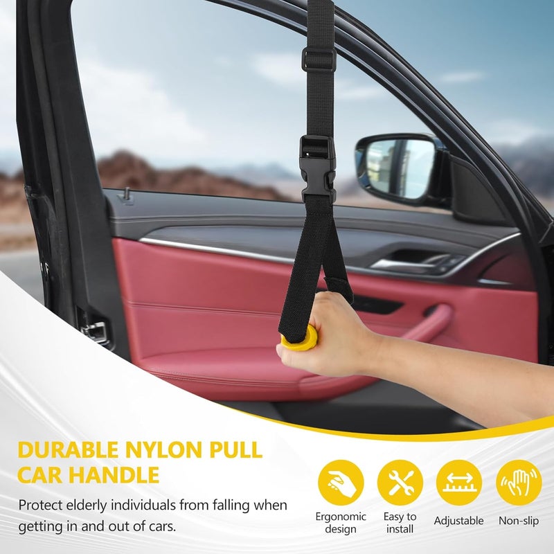 Kaiedos Car Door Handle for Elderly - 2026 New 3-in-1 Car Handle Assist, 2 Pack Auto Cane Portable Vehicle Support Handle Door Assist Bar, Max Load 500 Lbs, Anti-Slip Design (Yellow-Car Handle +Strap) - Image 4